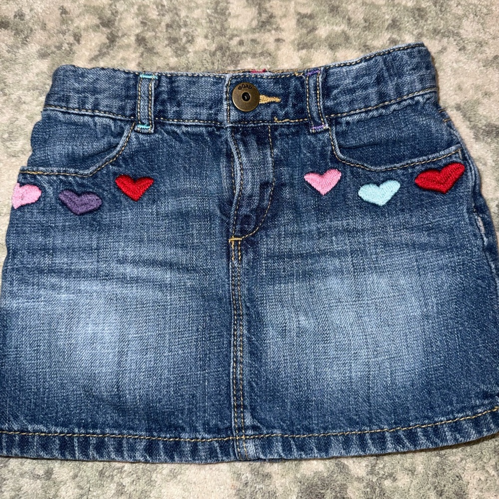 Toddler Girls Denim Skirt with Embroidered Hearts 3T